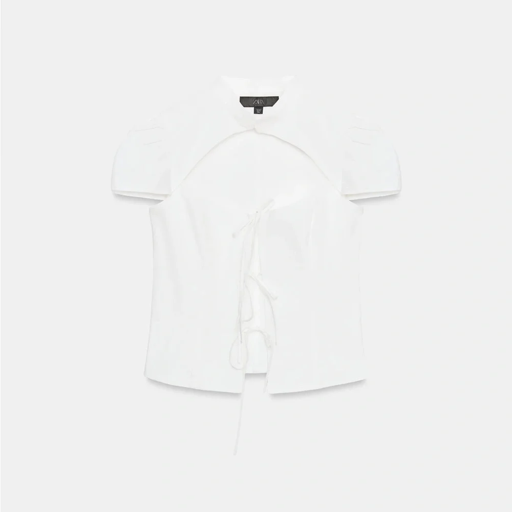 Zara White Cutout Tie-Front Blouse NWT